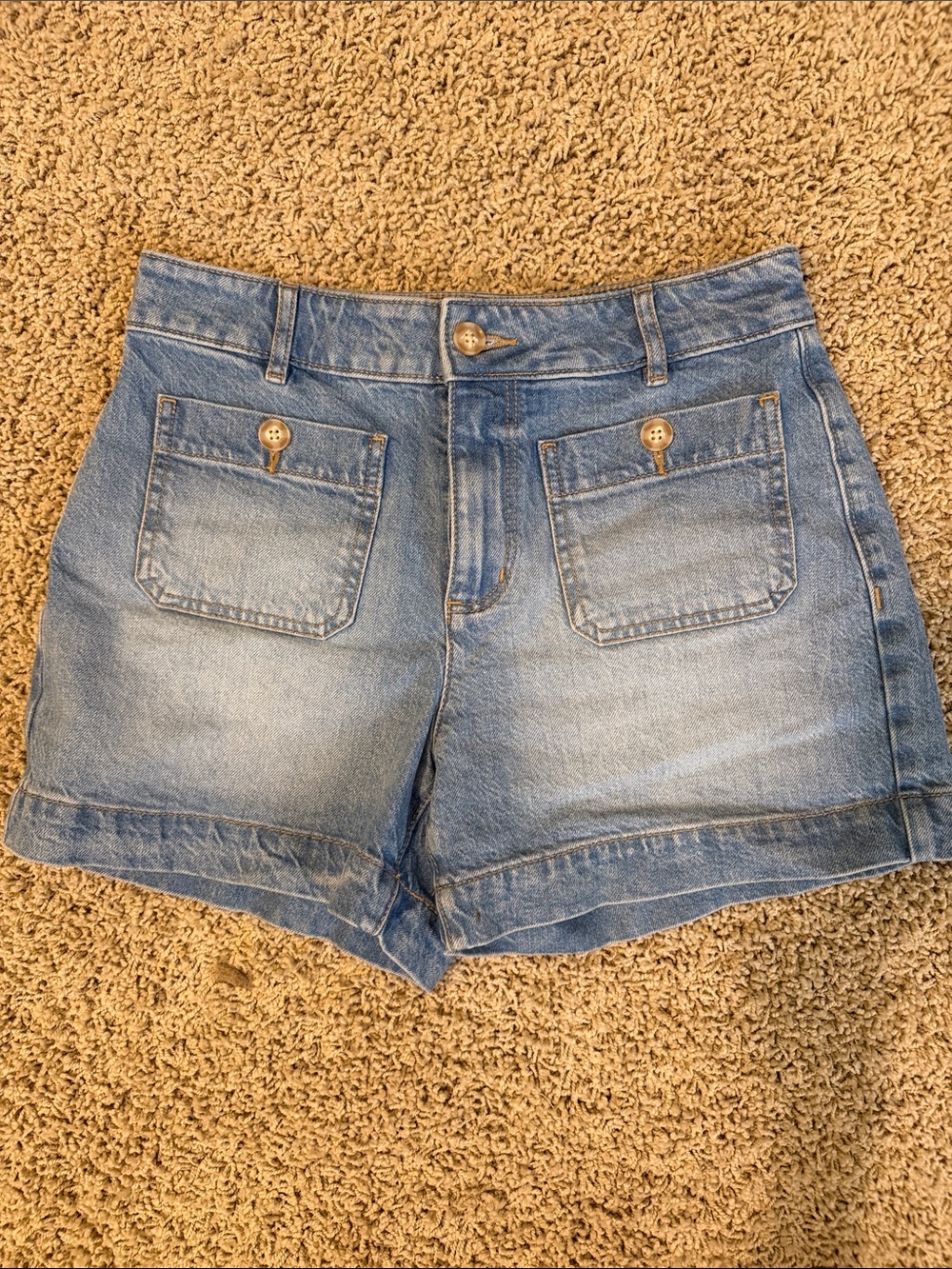 LOFT Light Blue Denim Patch-Pocket Shorts